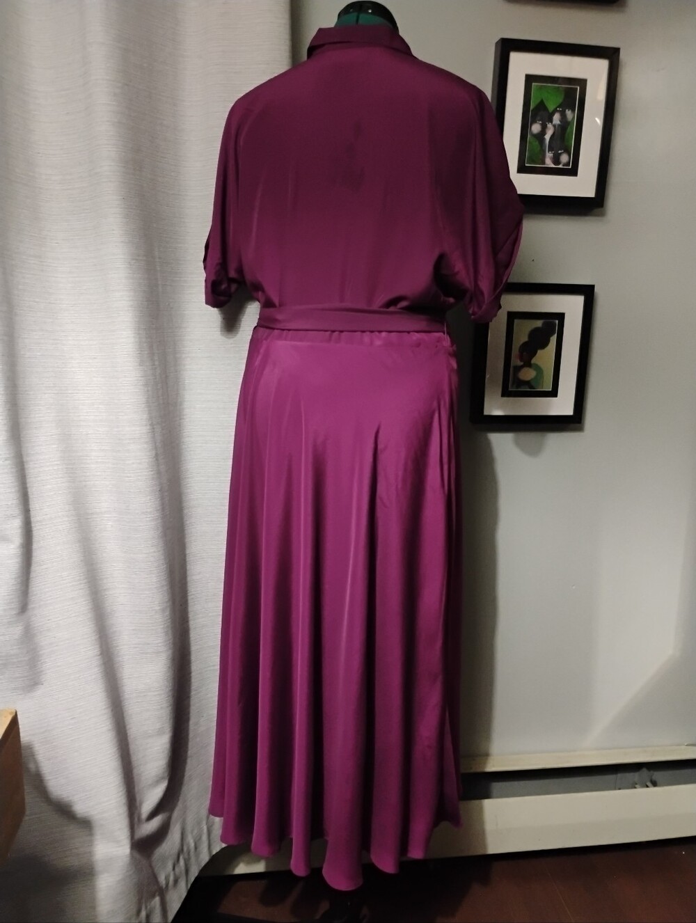 Ralph Lauren Fratillio Collared Surplice Midi Faux-Wrap Dress Magenta Sz 16 Flaw - Picture 10 of 12